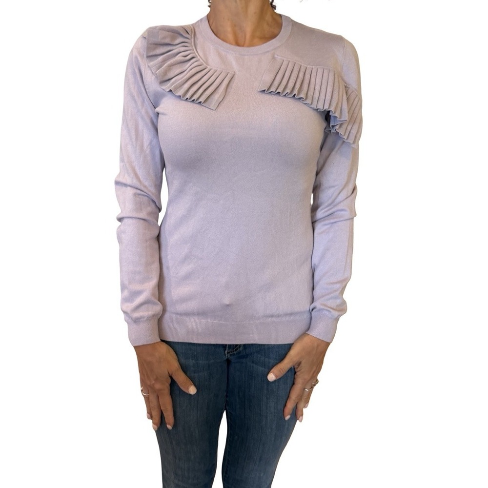 ALTUZARRA Women's S/M Sweater Jumper  Purple Knit Pleated Quiet Luxury Romantic‎